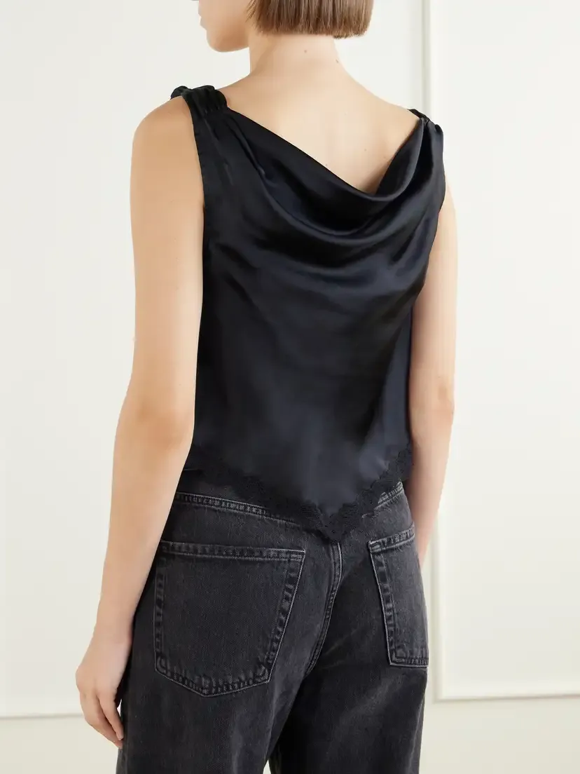 DÔEN Manon Gathered Lace-trimmed Silk-satin Top | Thumbnail 3 DÔEN Manon Gathered Lace-trimmed Silk-satin Top | Thumbnail 3