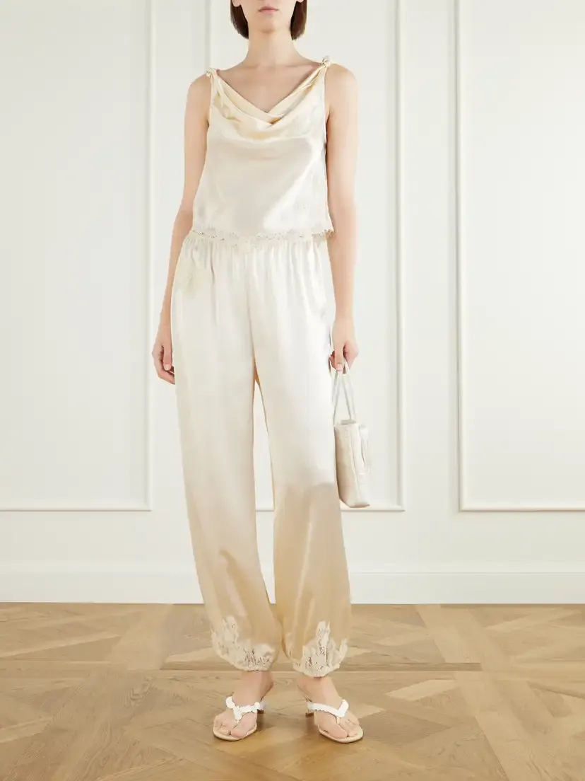 DÔEN Manon Gathered Lace-trimmed Silk-satin Top | Thumbnail 2 DÔEN Manon Gathered Lace-trimmed Silk-satin Top | Thumbnail 2