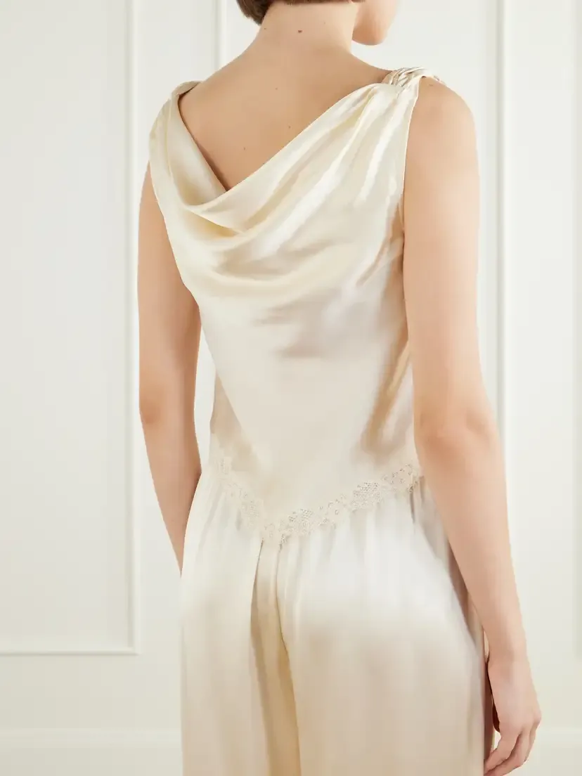 DÔEN Manon Gathered Lace-trimmed Silk-satin Top | Thumbnail 3 DÔEN Manon Gathered Lace-trimmed Silk-satin Top | Thumbnail 3
