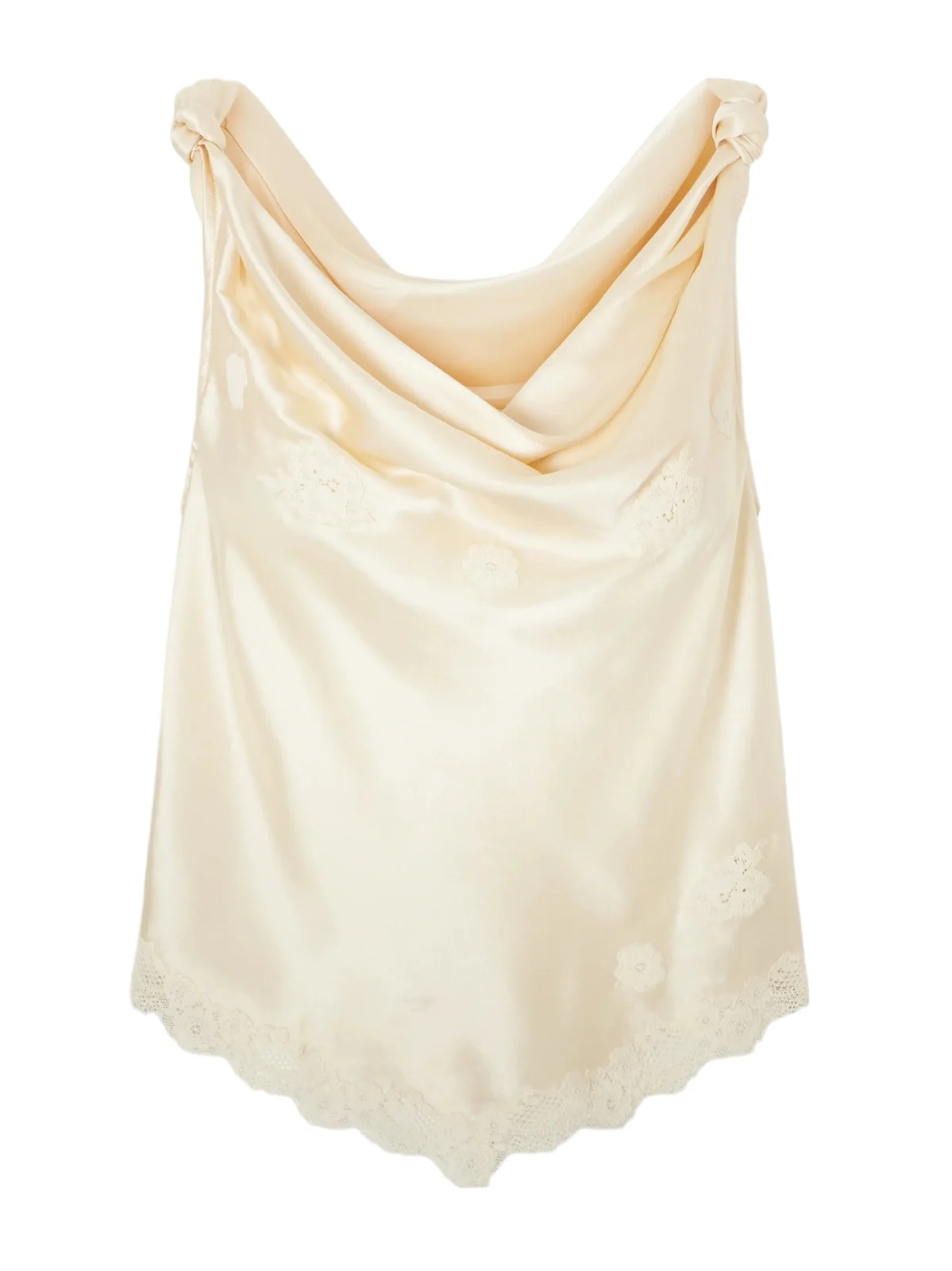 DÔEN Manon Gathered Lace-trimmed Silk-satin Top