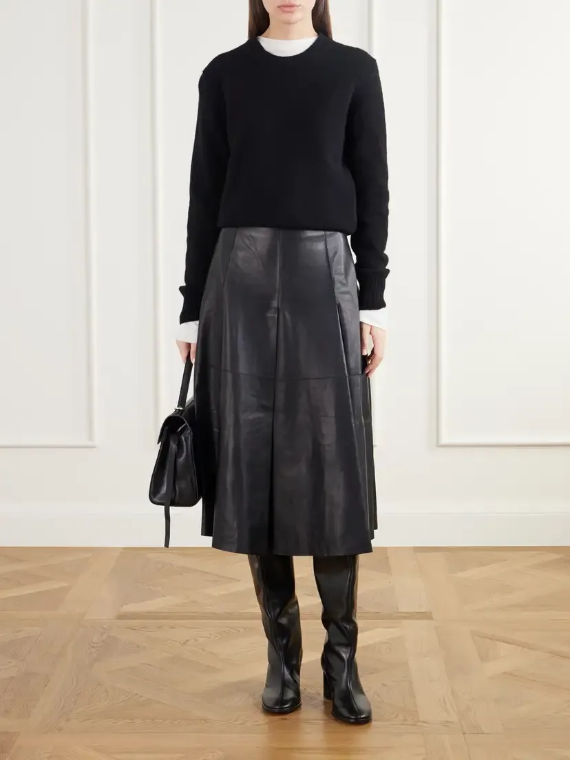 Joseph Riya Paneled Pleated Leather Midi Skirt | Thumbnail 2 Joseph Riya Paneled Pleated Leather Midi Skirt | Thumbnail 2