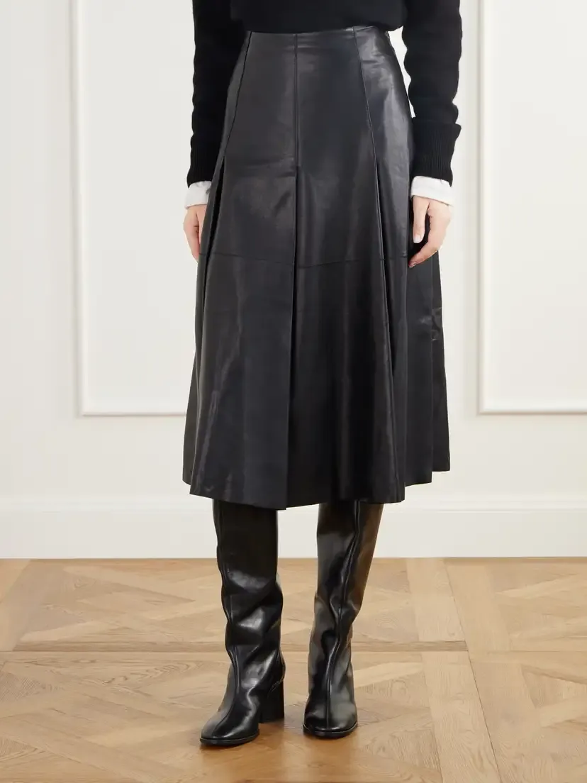 Joseph Riya Paneled Pleated Leather Midi Skirt | Thumbnail 3 Joseph Riya Paneled Pleated Leather Midi Skirt | Thumbnail 3