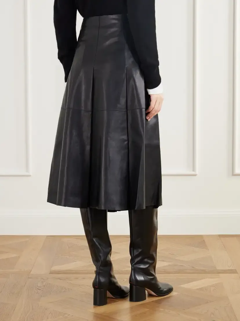 Joseph Riya Paneled Pleated Leather Midi Skirt | Thumbnail 4 Joseph Riya Paneled Pleated Leather Midi Skirt | Thumbnail 4