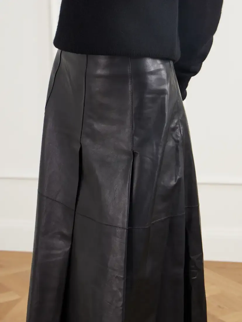 Joseph Riya Paneled Pleated Leather Midi Skirt | Thumbnail 5 Joseph Riya Paneled Pleated Leather Midi Skirt | Thumbnail 5