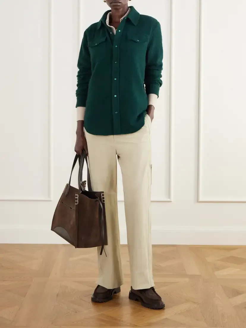 God’s True Cashmere Malachite Basketweave Brushed Cashmere Shirt | Thumbnail 2