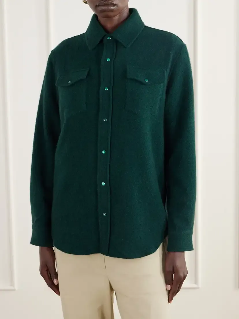 God’s True Cashmere Malachite Basketweave Brushed Cashmere Shirt | Thumbnail 3