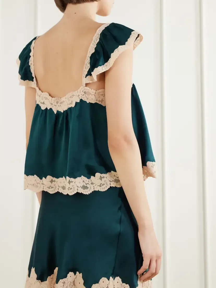 DÔEN Rosalee Lace-trim Silk Satin Top | Thumbnail 3 DÔEN Rosalee Lace-trim Silk Satin Top | Thumbnail 3