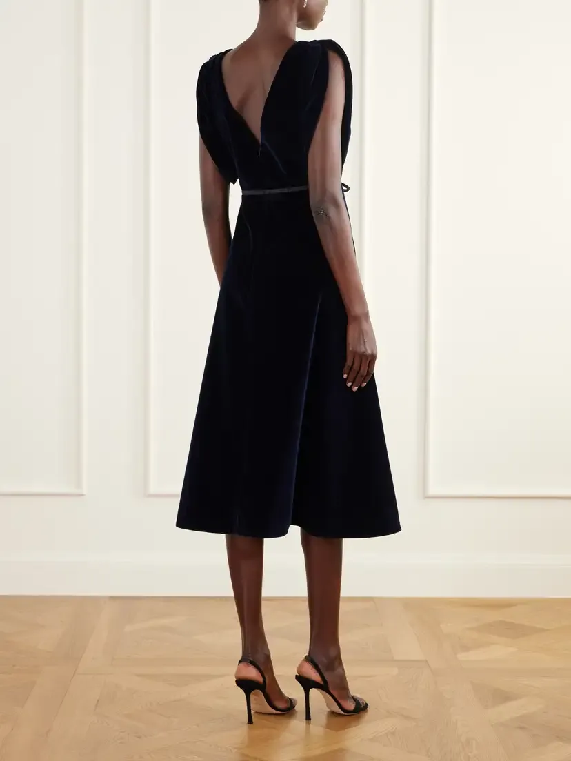 Erdem Bead-embellished Satin-trimmed Cotton-velvet Midi Dress | Thumbnail 3 Erdem Bead-embellished Satin-trimmed Cotton-velvet Midi Dress | Thumbnail 3