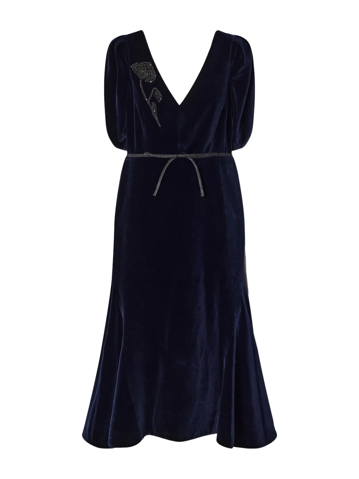 Erdem Bead-embellished Satin-trimmed Cotton-velvet Midi Dress