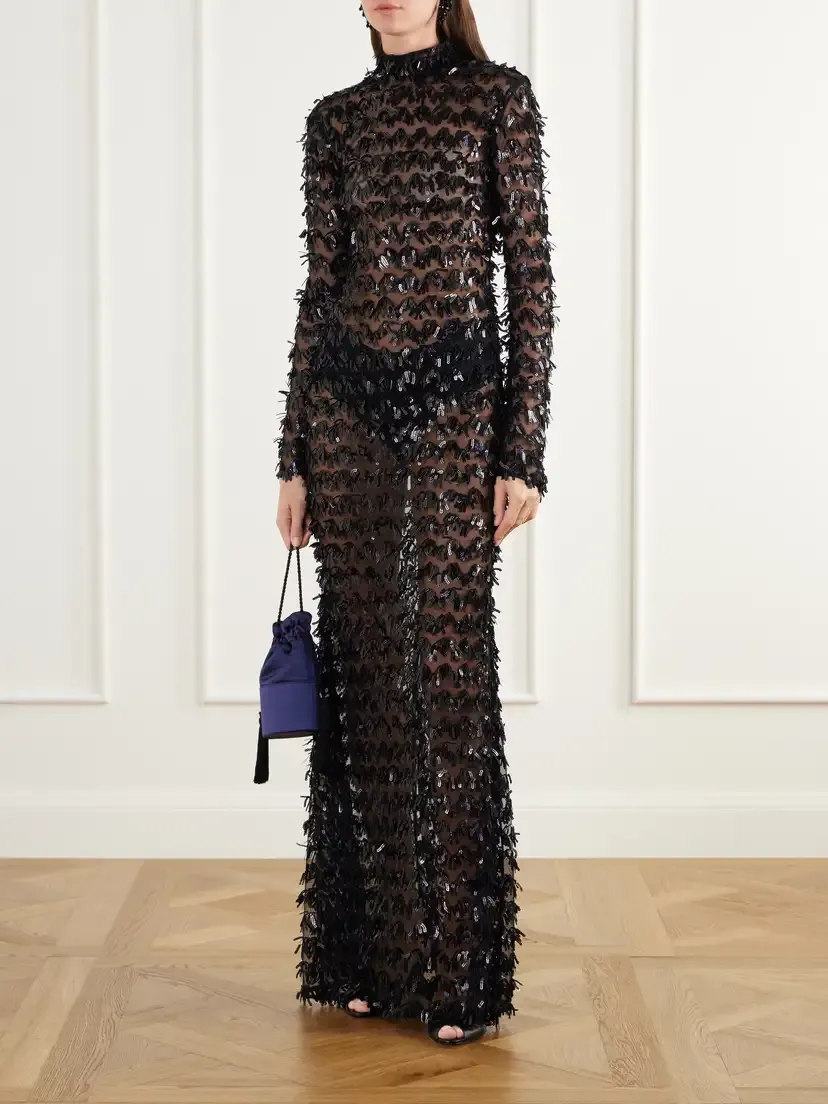 Taller Marmo Dragon Lady Fringed Sequined Tulle Turtleneck Gown | Thumbnail 2 Taller Marmo Dragon Lady Fringed Sequined Tulle Turtleneck Gown | Thumbnail 2