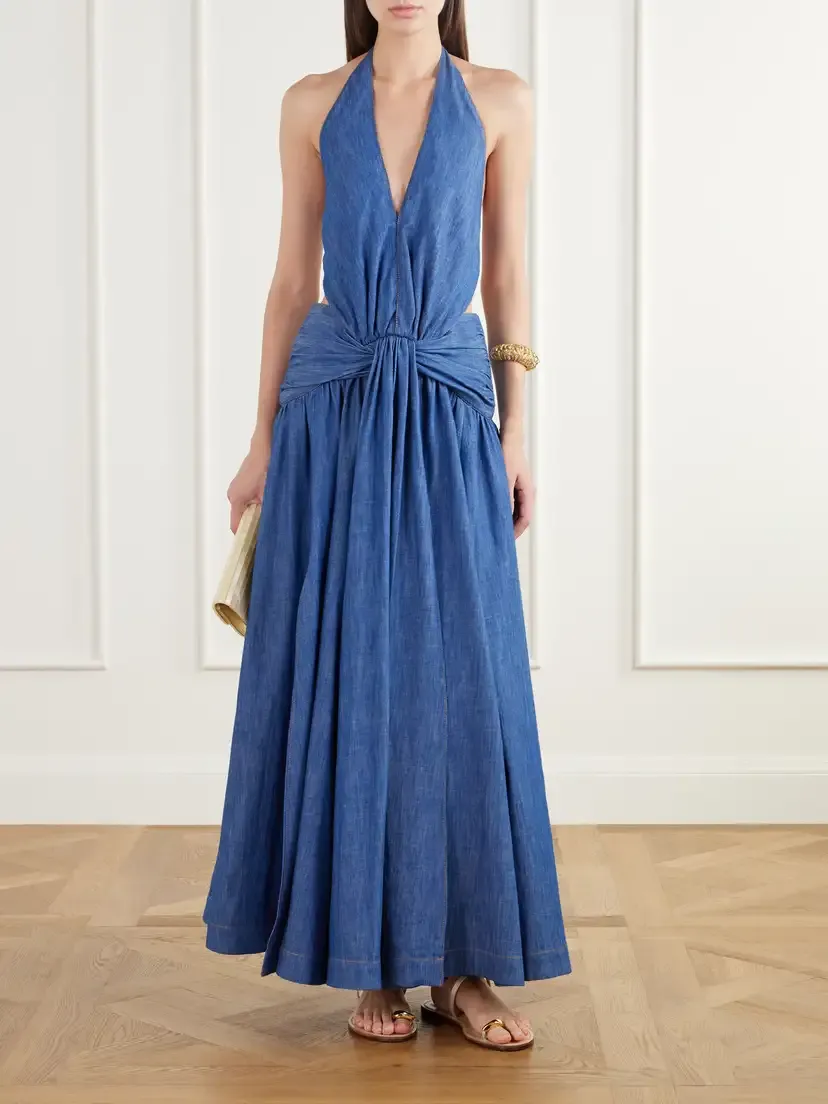 Zimmermann Gathered Denim Halterneck Maxi Dress | Thumbnail 2 Zimmermann Gathered Denim Halterneck Maxi Dress | Thumbnail 2