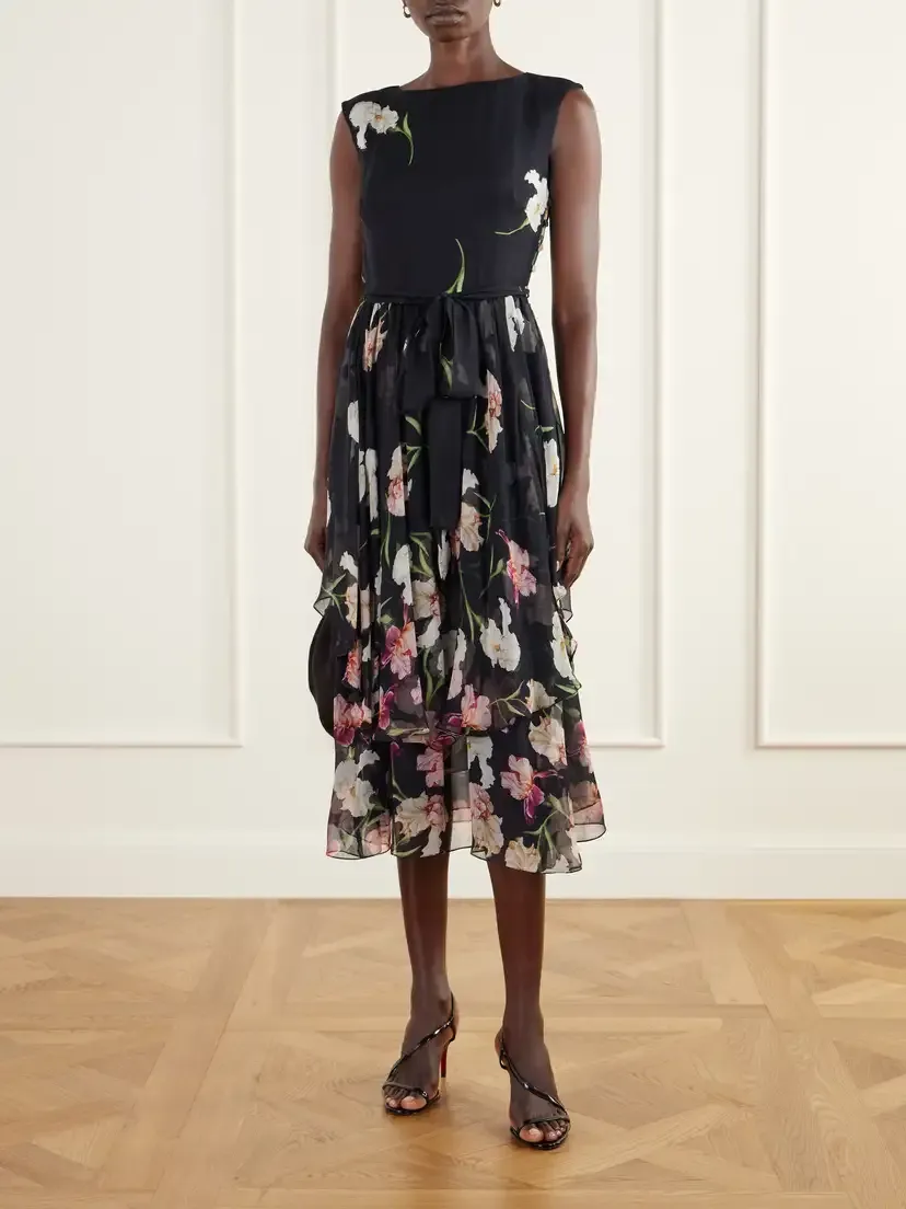 Oscar de la Renta Belted Tiered Floral-print Silk-chiffon Midi Dress | Thumbnail 2