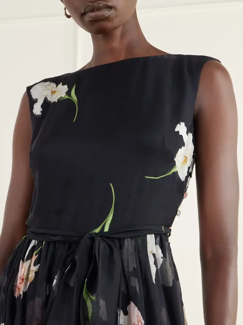 Oscar de la Renta Belted Tiered Floral-print Silk-chiffon Midi Dress | Thumbnail 4