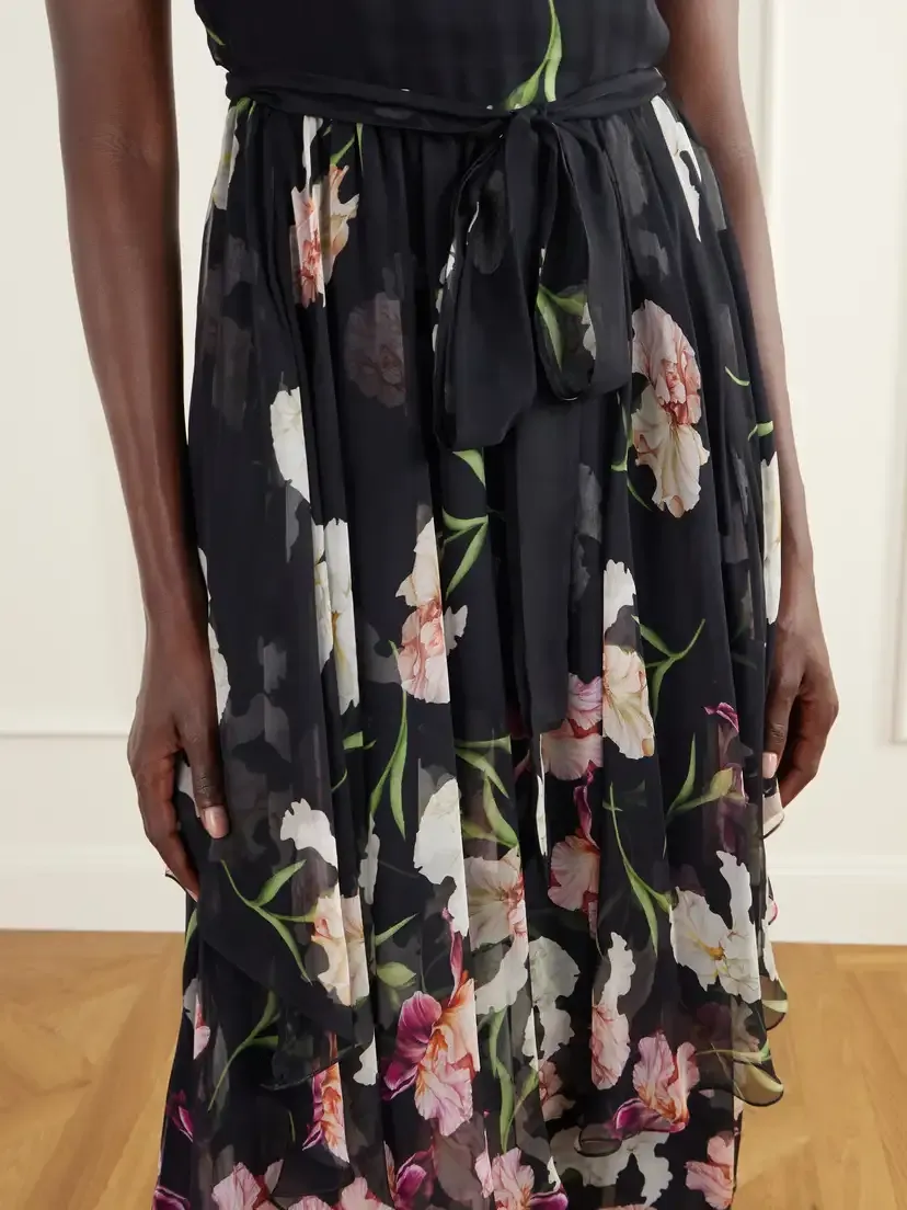 Oscar de la Renta Belted Tiered Floral-print Silk-chiffon Midi Dress | Thumbnail 5