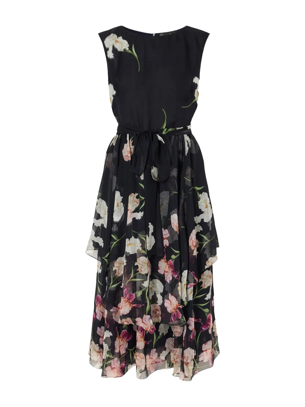 Belted Tiered Floral-print Silk-chiffon Midi Dress