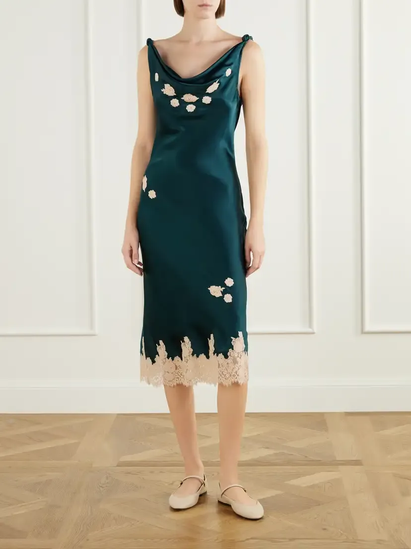 DÔEN Mathilde Lace-trimmed Silk Satin Midi Dress | Thumbnail 3 DÔEN Mathilde Lace-trimmed Silk Satin Midi Dress | Thumbnail 3