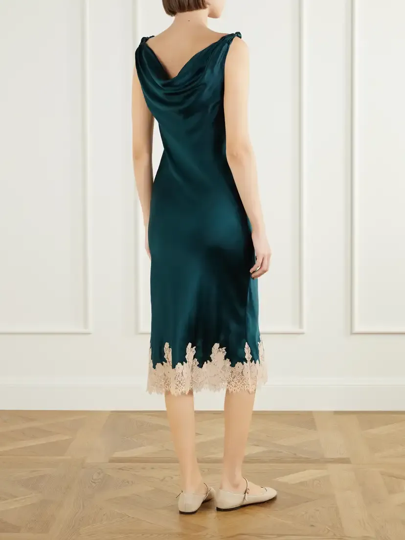 DÔEN Mathilde Lace-trimmed Silk Satin Midi Dress | Thumbnail 4 DÔEN Mathilde Lace-trimmed Silk Satin Midi Dress | Thumbnail 4