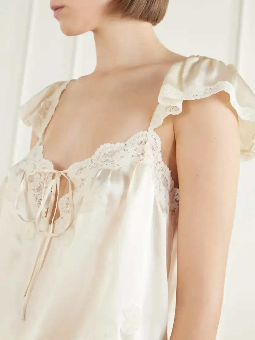 DÔEN Rosalee Lace-trimmed Silk-satin Top | Thumbnail 4