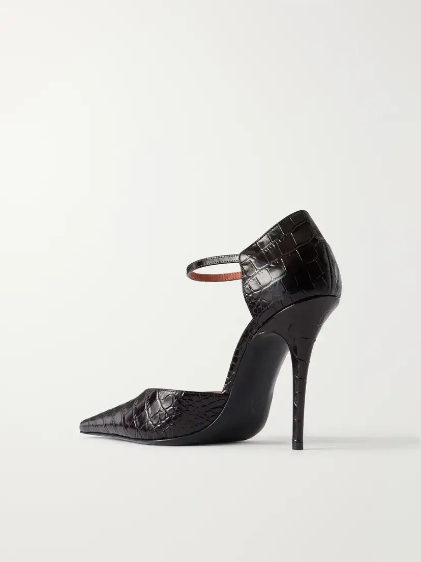 Amina Muaddi Barbara 105 Croc-effect Leather Mary Jane Pumps | Thumbnail 3