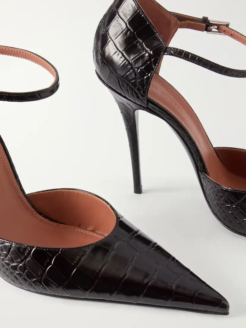 Amina Muaddi Barbara 105 Croc-effect Leather Mary Jane Pumps | Thumbnail 5