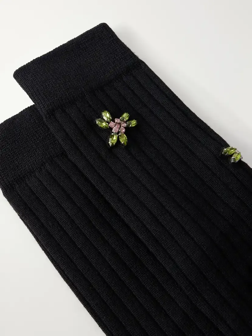 Simone Rocha Embellished Ribbed Merino Wool-blend Socks | Thumbnail 2 Simone Rocha Embellished Ribbed Merino Wool-blend Socks | Thumbnail 2