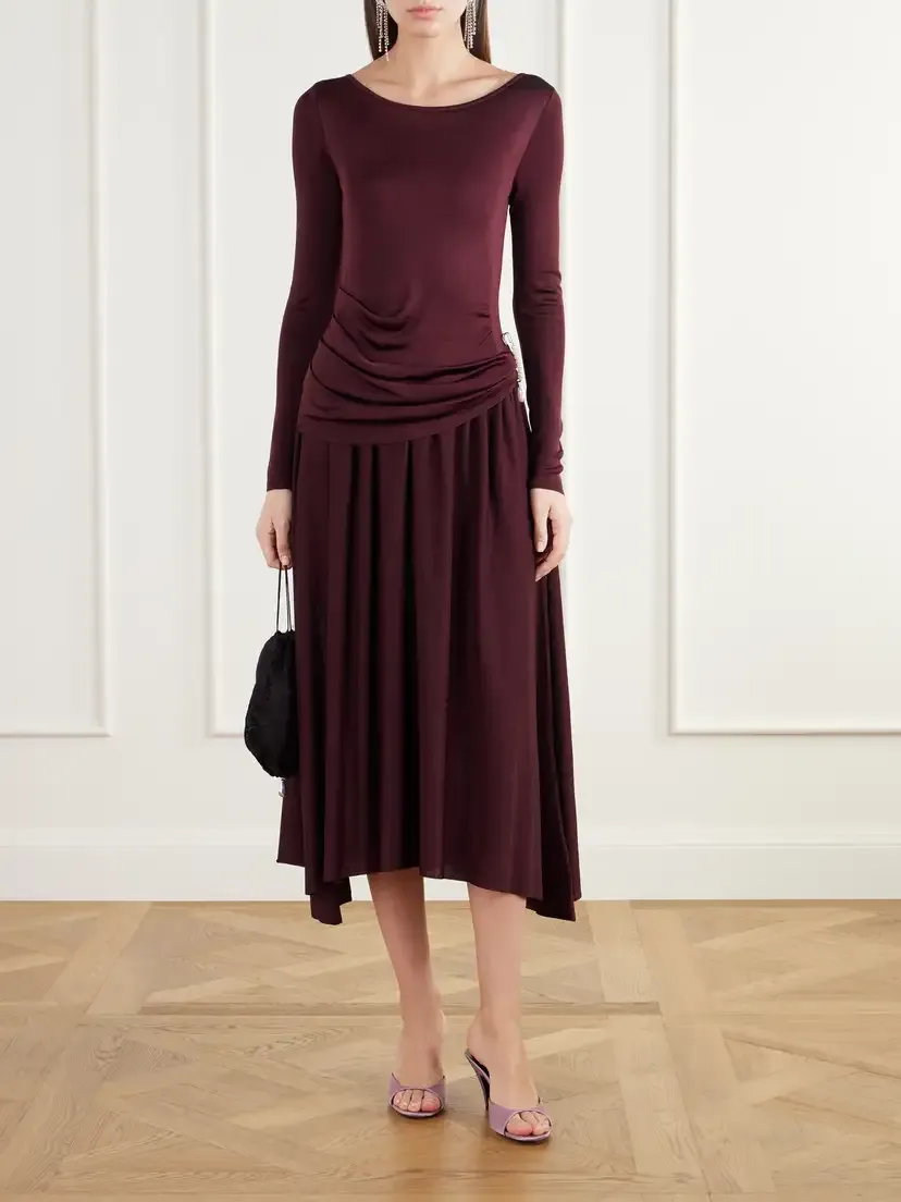 Maria McManus Embellished Asymmetric Pleated Stretch-jersey Midi Dress | Thumbnail 2 Maria McManus Embellished Asymmetric Pleated Stretch-jersey Midi Dress | Thumbnail 2