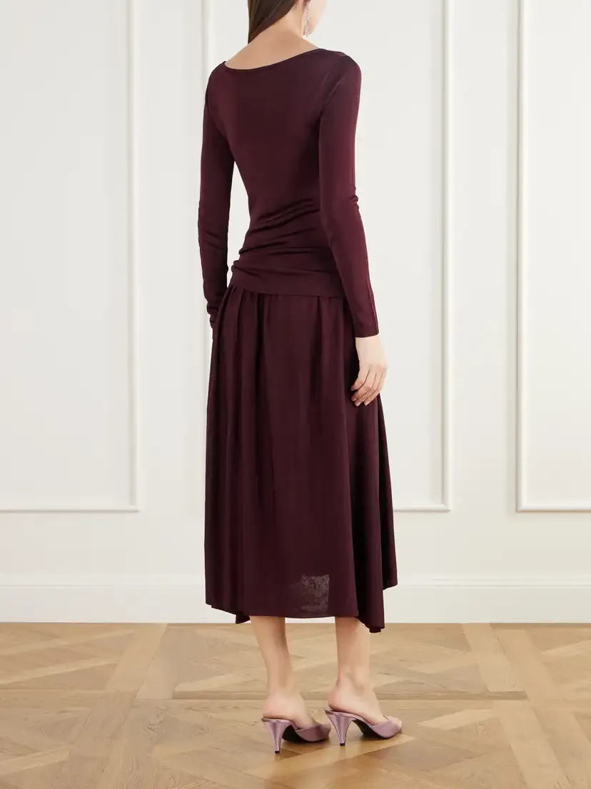 Maria McManus Embellished Asymmetric Pleated Stretch-jersey Midi Dress | Thumbnail 3 Maria McManus Embellished Asymmetric Pleated Stretch-jersey Midi Dress | Thumbnail 3