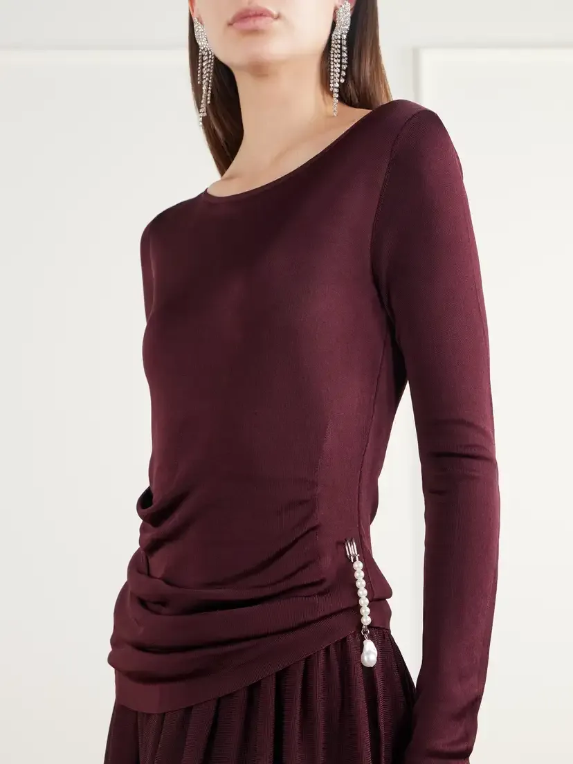 Maria McManus Embellished Asymmetric Pleated Stretch-jersey Midi Dress | Thumbnail 4 Maria McManus Embellished Asymmetric Pleated Stretch-jersey Midi Dress | Thumbnail 4