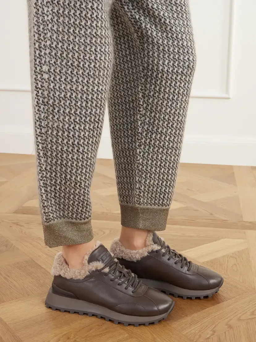 Brunello Cucinelli Shearling-trimmed Leather Sneakers | Thumbnail 2