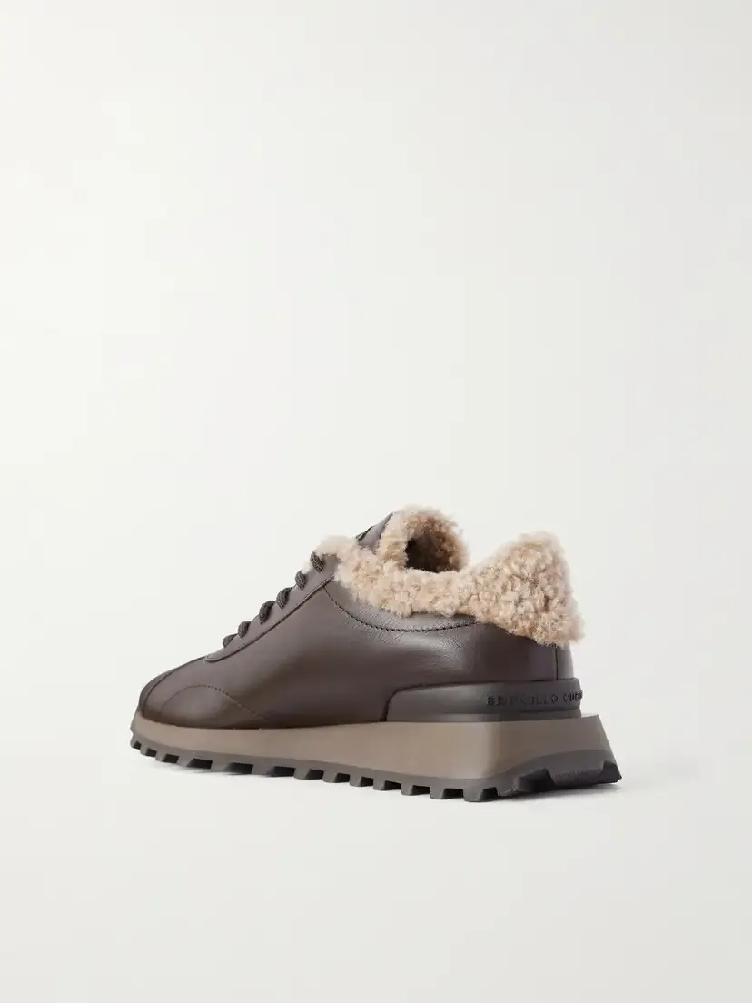 Brunello Cucinelli Shearling-trimmed Leather Sneakers | Thumbnail 3