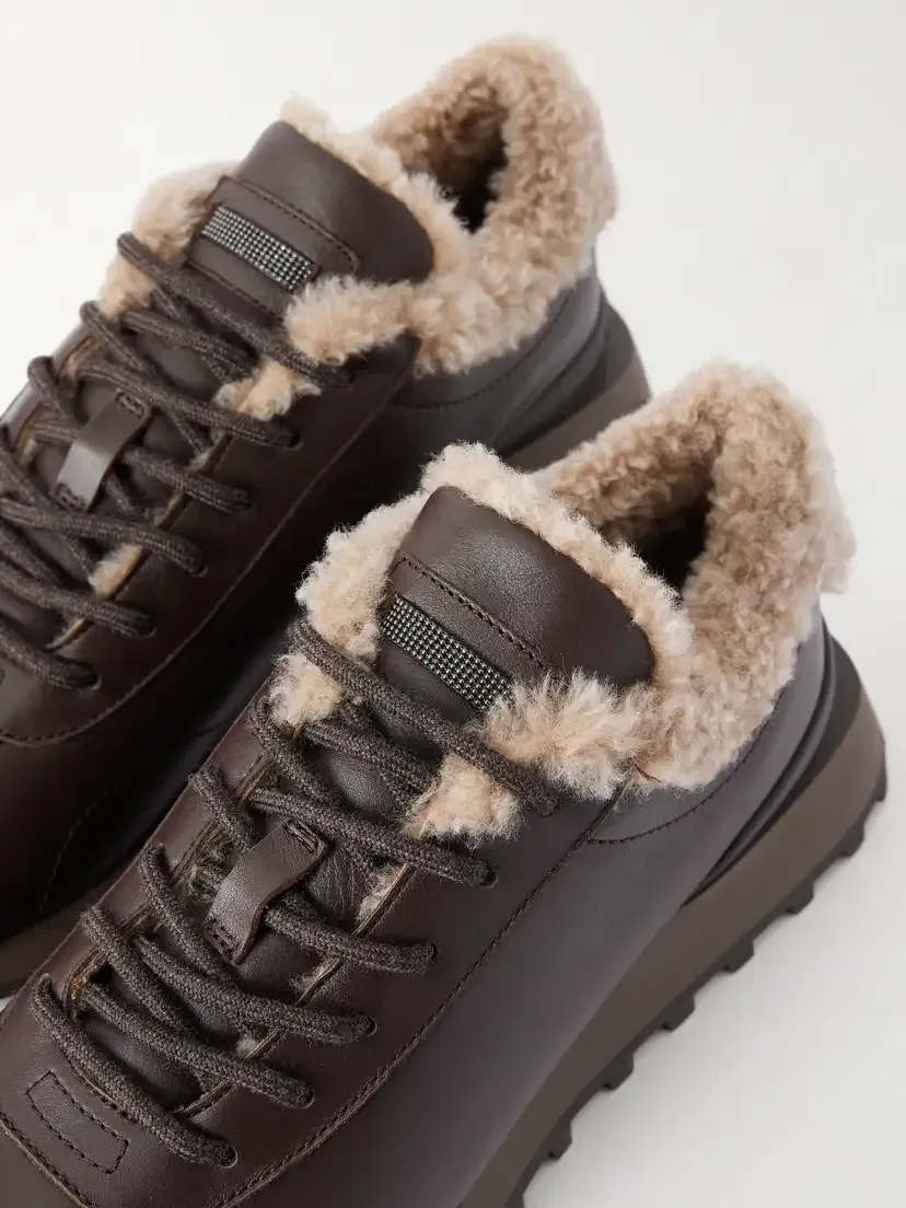 Brunello Cucinelli Shearling-trimmed Leather Sneakers | Thumbnail 5