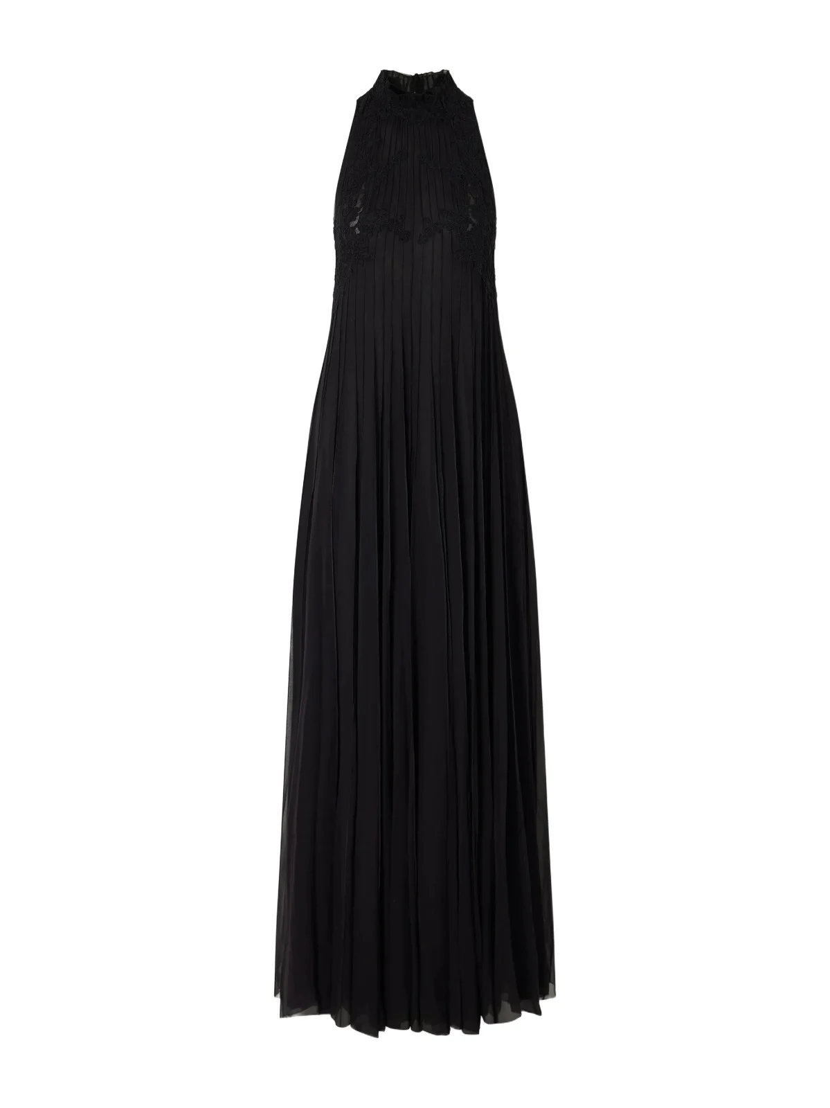 Virana Pleated Lace-trimmed Silk-blend Georgette Gown