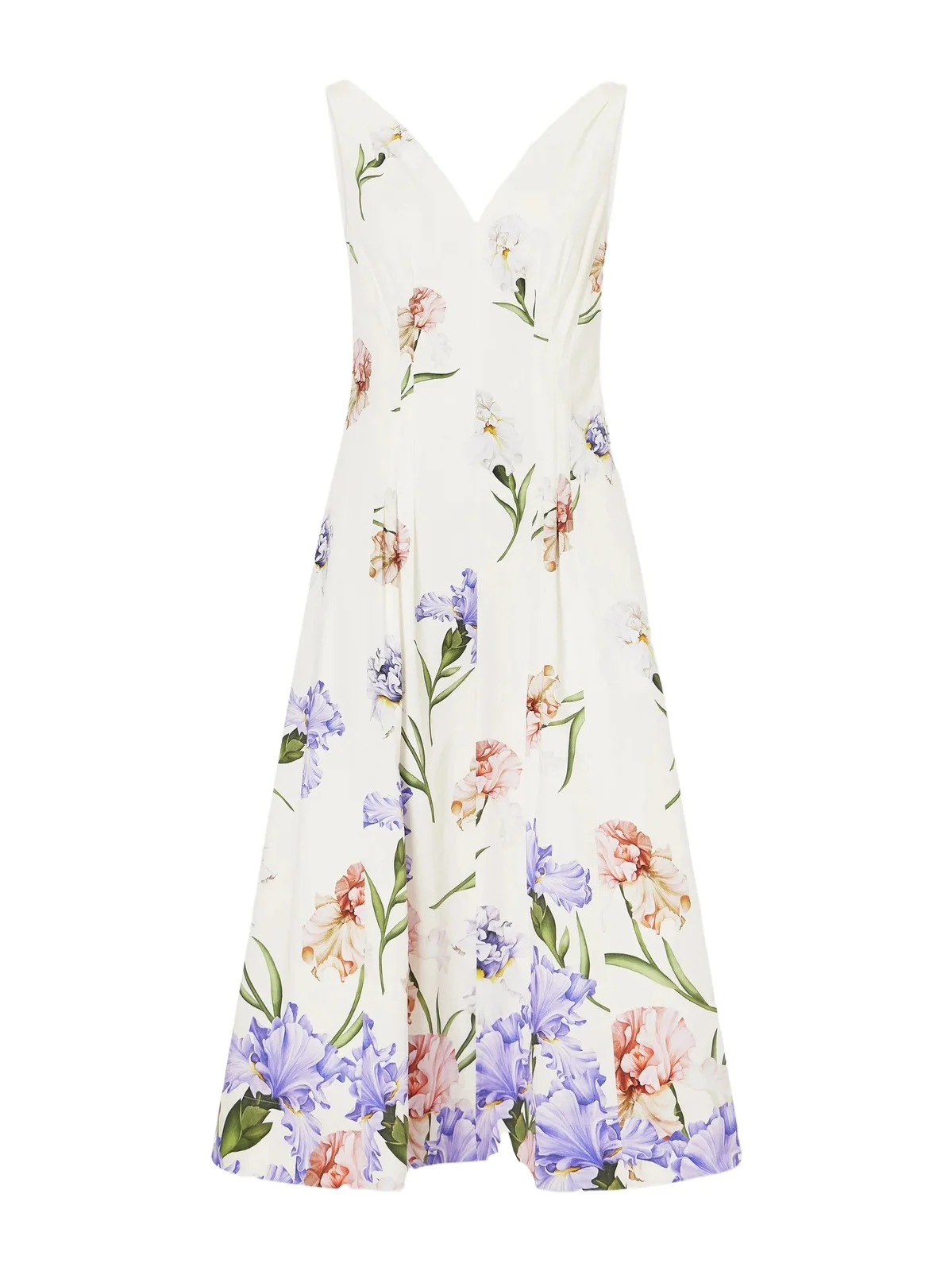 Pleated Floral-print Stretch Cotton-blend Poplin Midi Dress