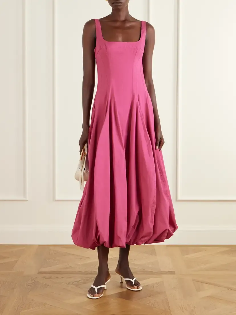 Simkhai Hally Pleated Cotton-blend Midi Dress | Thumbnail 2 Simkhai Hally Pleated Cotton-blend Midi Dress | Thumbnail 2