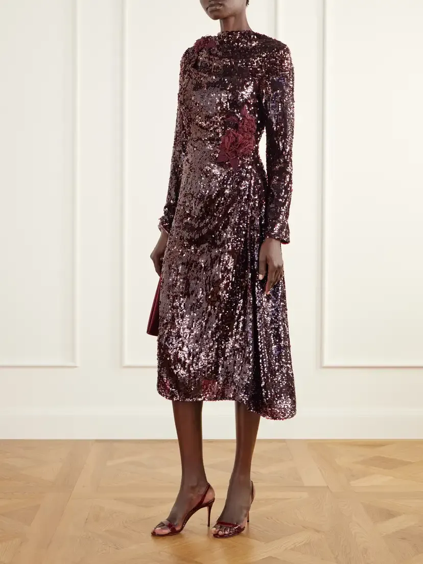 Erdem Draped Floral-appliquéd Sequin Midi Dress | Thumbnail 2