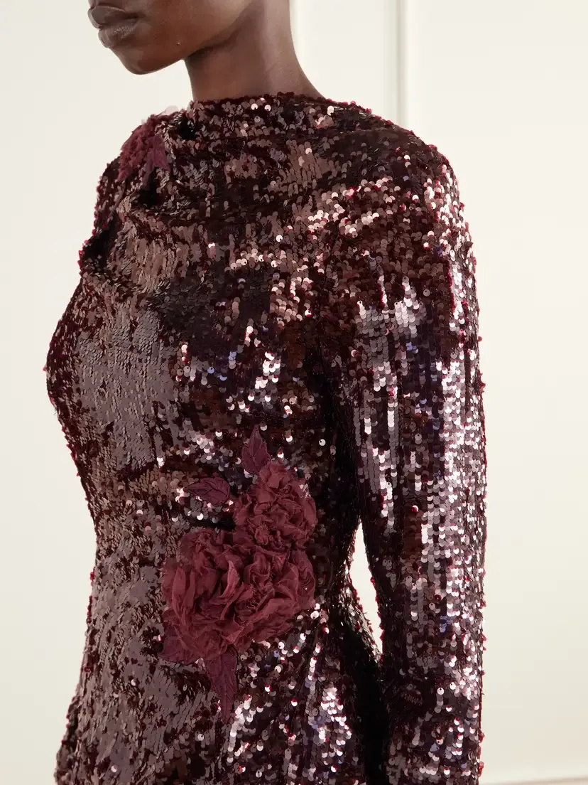 Erdem Draped Floral-appliquéd Sequin Midi Dress | Thumbnail 4