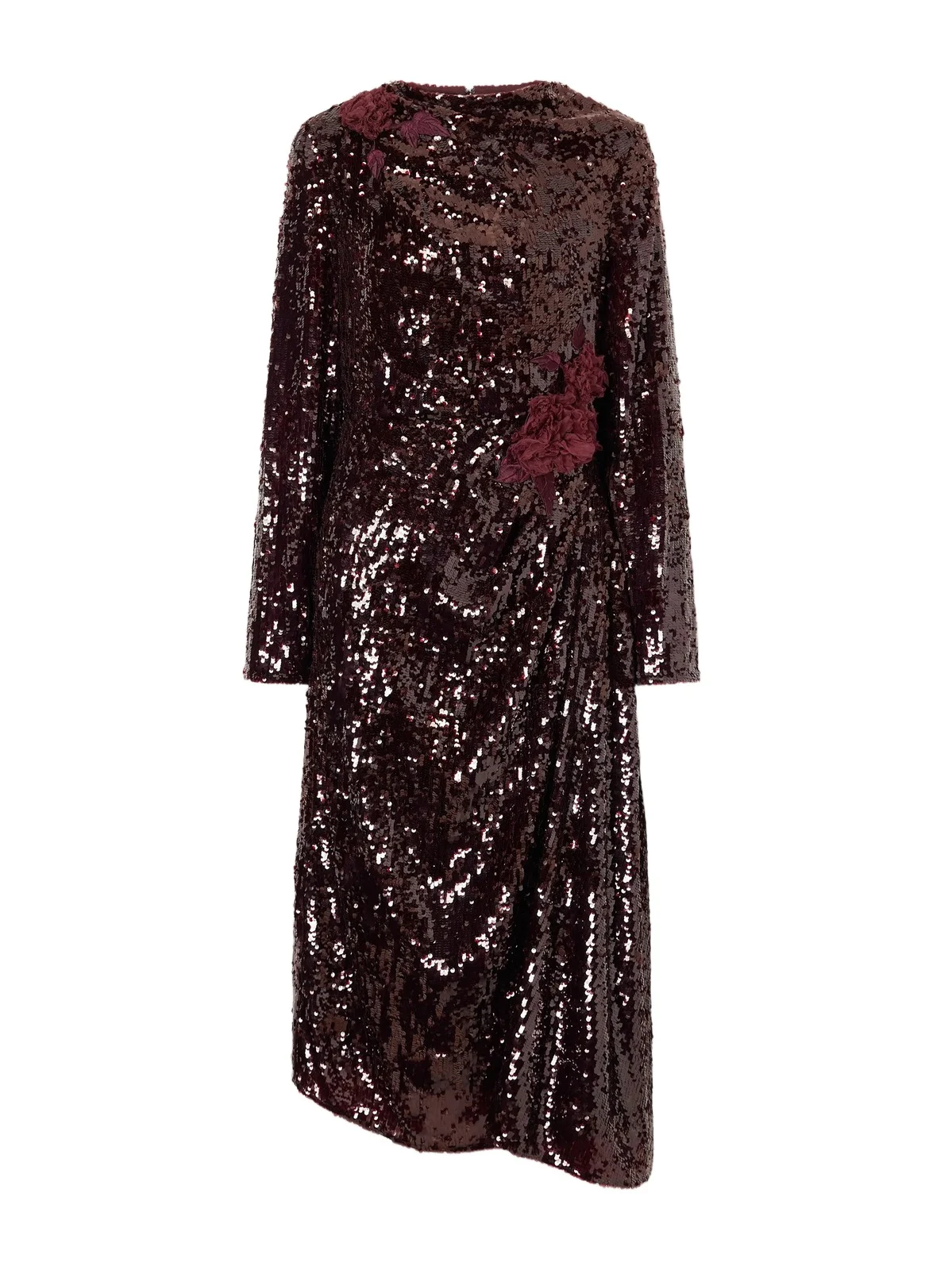 Erdem Draped Floral-appliquéd Sequin Midi Dress