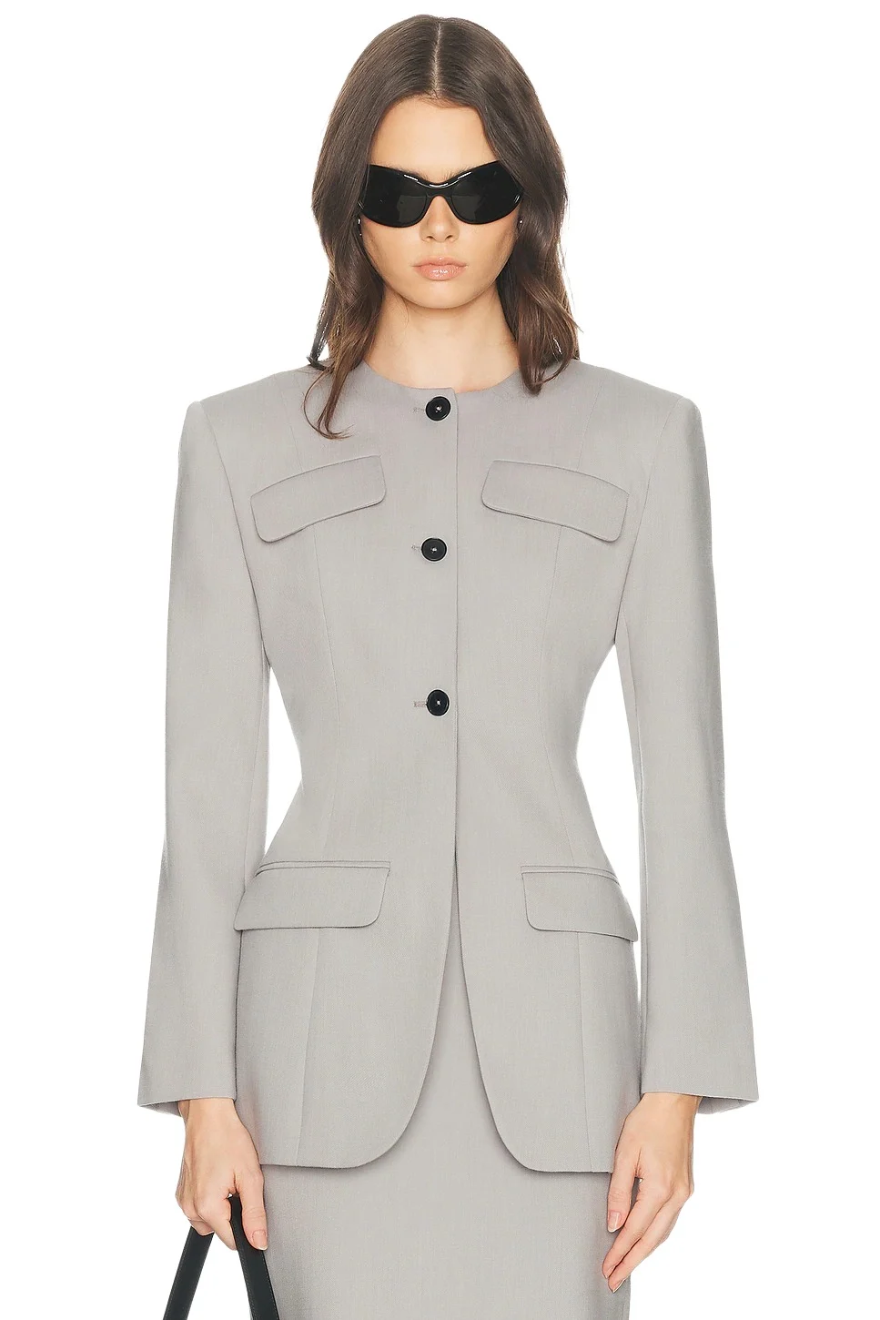 Helsa Wool Blend Suiting Jacket With Bows