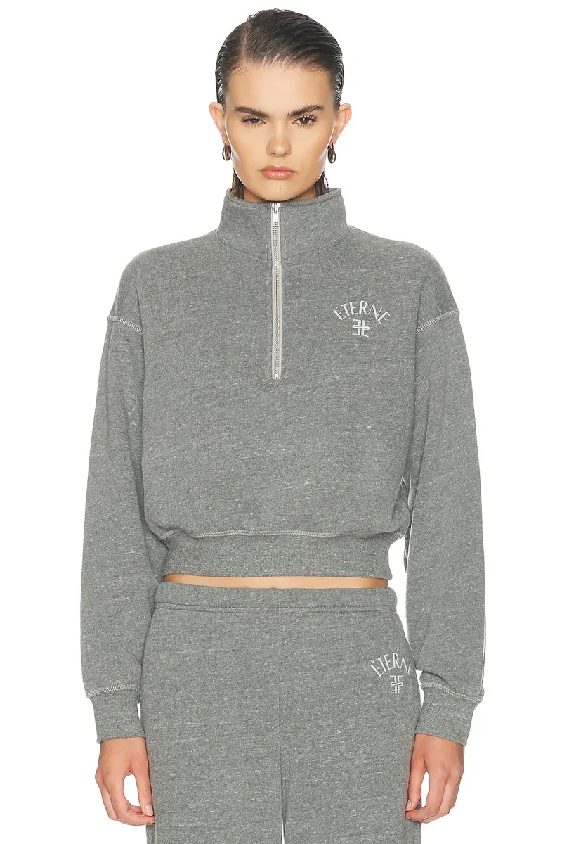 ÉTERNE Cropped Half Zip Tri Blend Fleece Sweatshirt | Thumbnail 2 ÉTERNE Cropped Half Zip Tri Blend Fleece Sweatshirt | Thumbnail 2