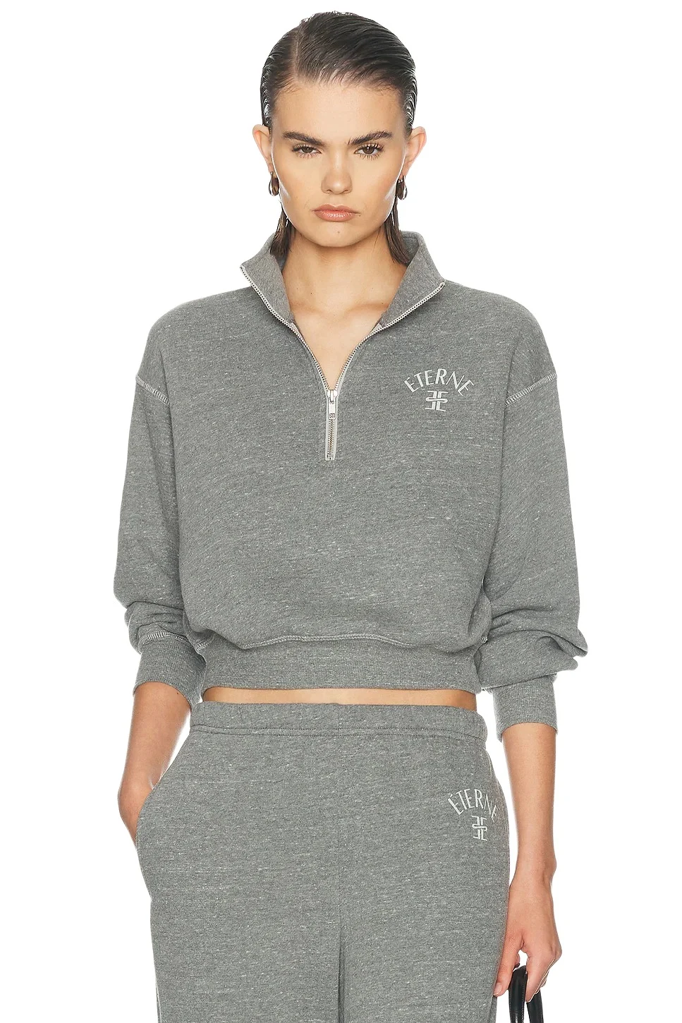 ÉTERNE Cropped Half Zip Tri Blend Fleece Sweatshirt