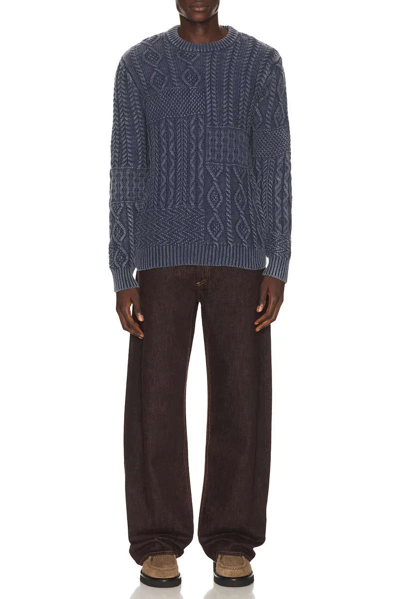 SCHOTT Stonewashed Patchwork Cotton Sweater | Thumbnail 3