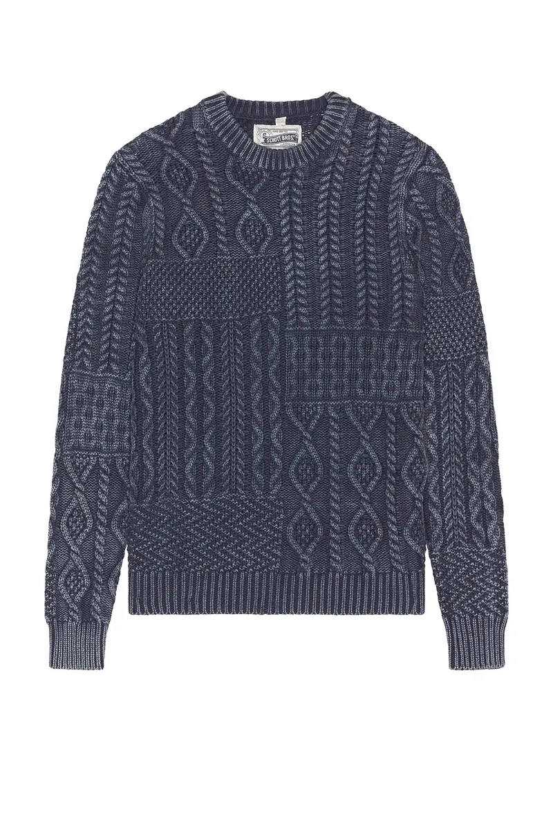 SCHOTT Stonewashed Patchwork Cotton Sweater | Thumbnail 4