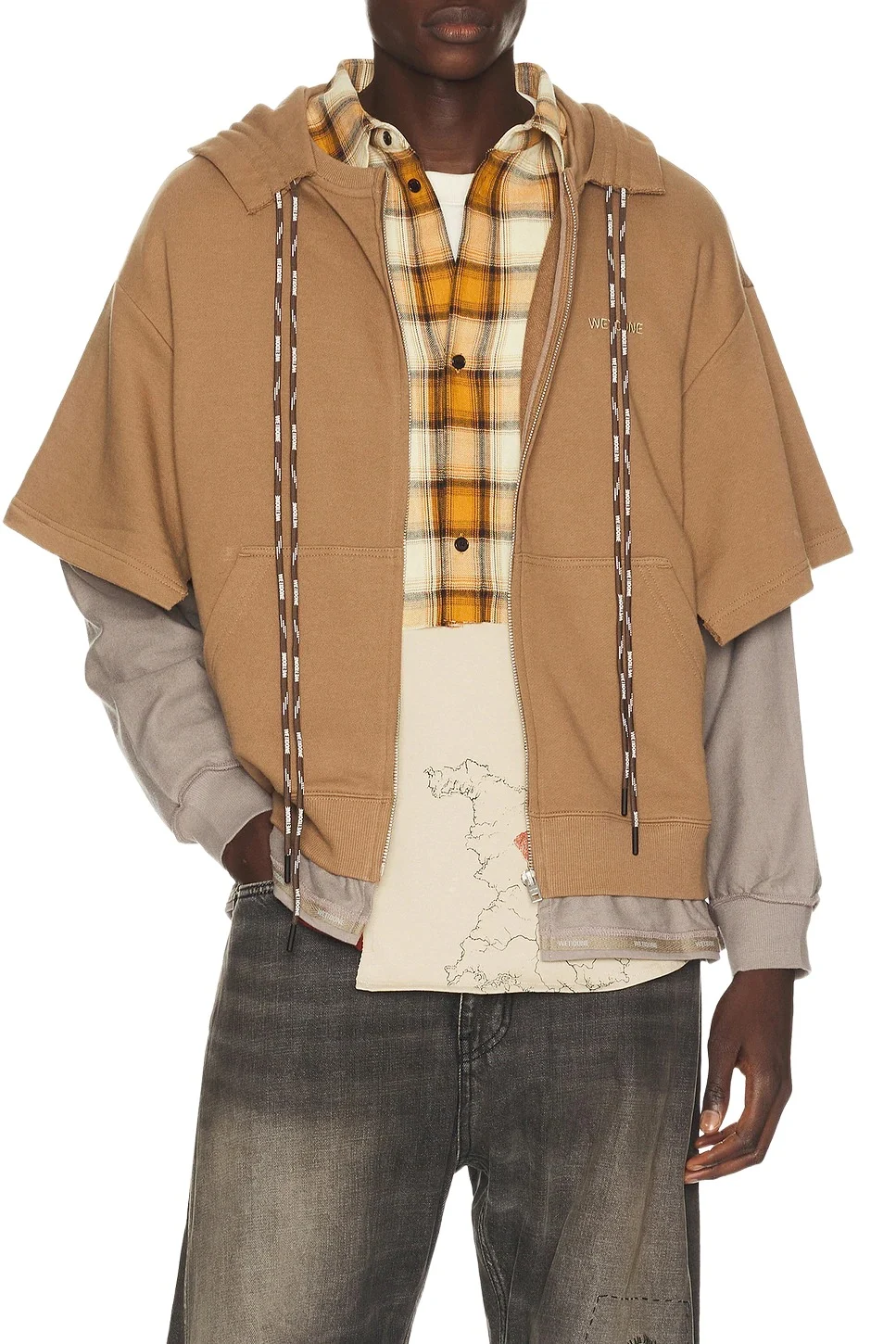 We11Done Layered Double String Zip Up Hoodie