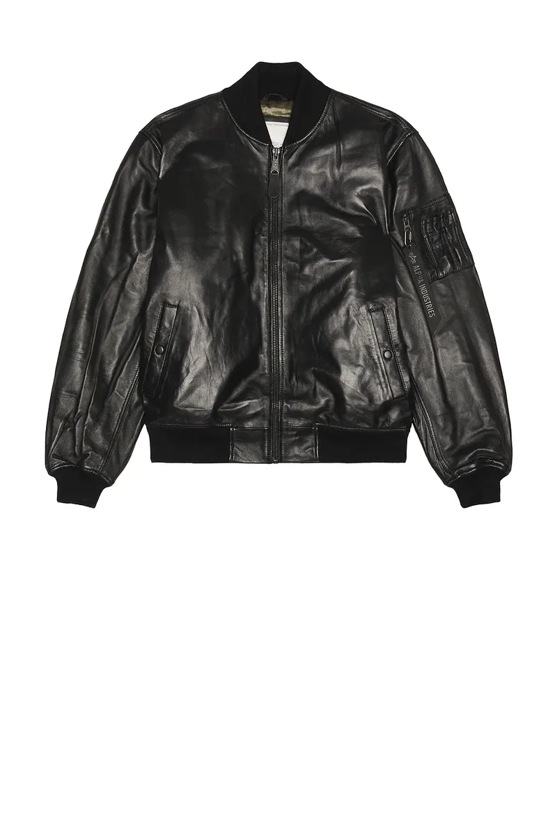 Alpha Industries MA-1 Heritage Fit Leather Flight Jacket | Thumbnail 4 Alpha Industries MA-1 Heritage Fit Leather Flight Jacket | Thumbnail 4
