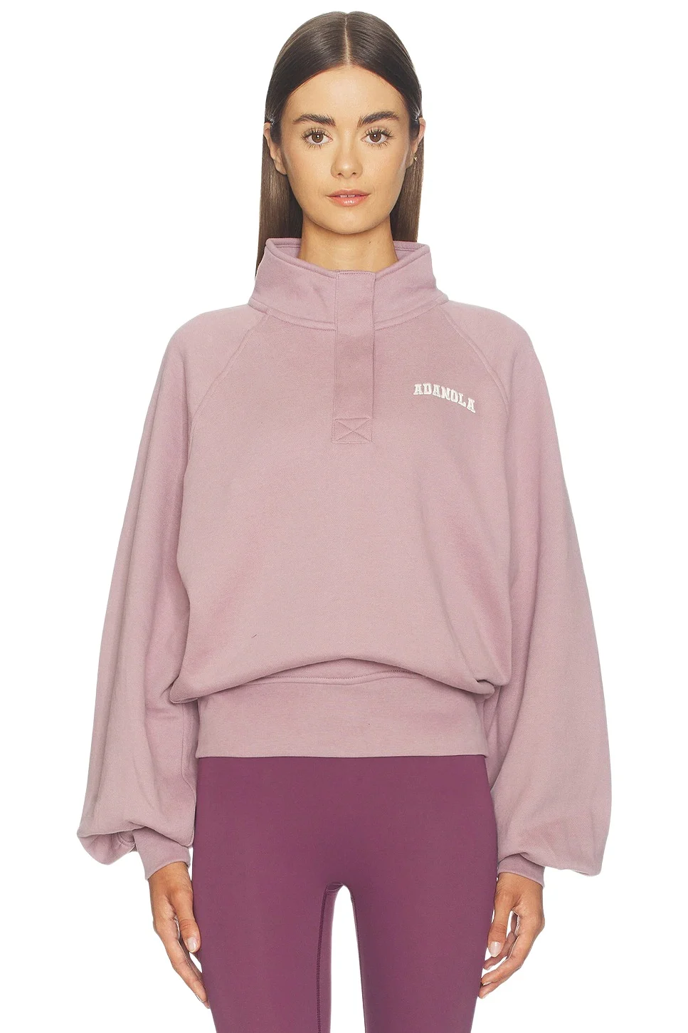 Adanola Balloon Sleeve Henley Sweatshirt