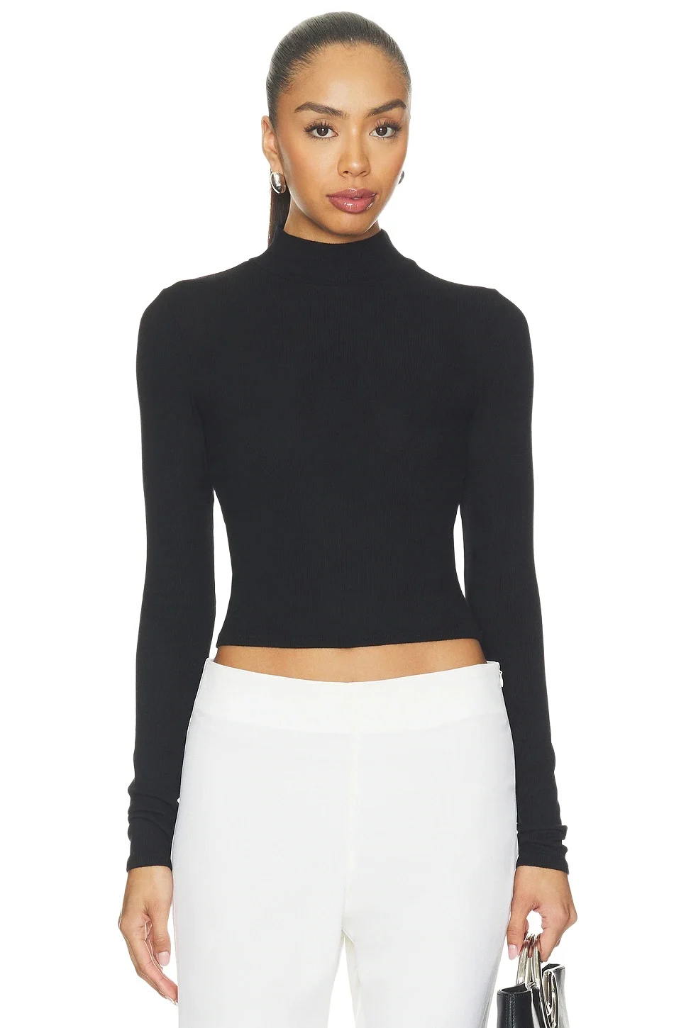 ENZA COSTA Fluid Silk Rib Mockneck Tee