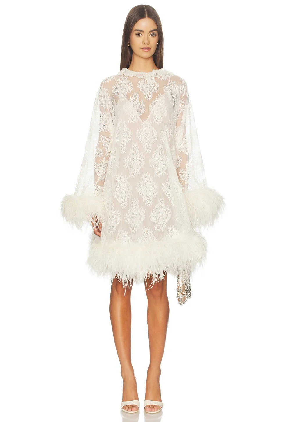 GIUSEPPE DI MORABITO Feather Lace Mini Dress