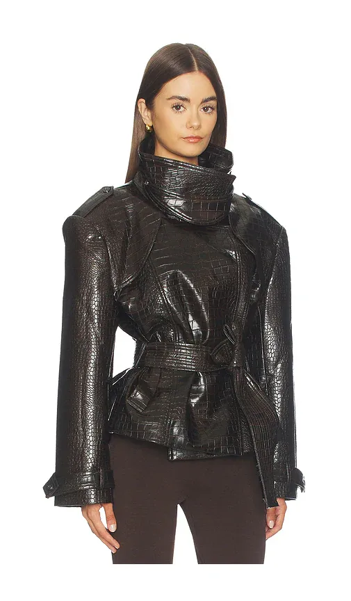 Bronx and Banco Faux Leather Croc Embossed Belted Jacket | Thumbnail 2