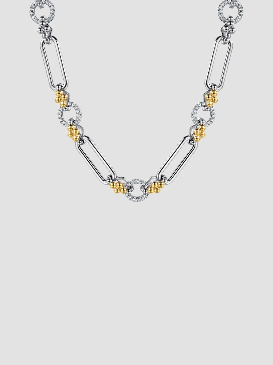 Gabriel & Co Women's Bujukan Sterling Silver, 14K Yellow Gold & White Sapphire Mixed-Link Chain Necklace | Thumbnail 3 Gabriel & Co Women's Bujukan Sterling Silver, 14K Yellow Gold & White Sapphire Mixed-Link Chain Necklace | Thumbnail 3