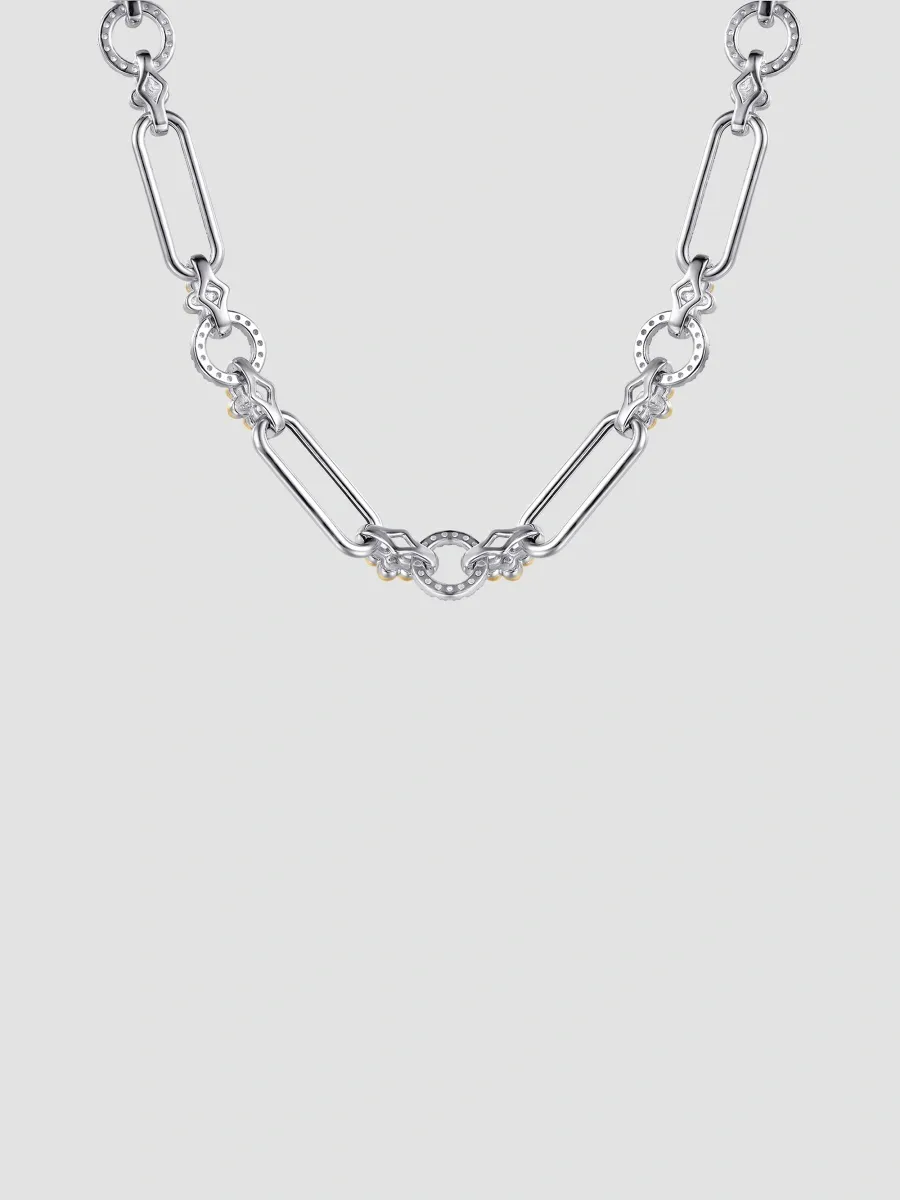 Gabriel & Co Women's Bujukan Sterling Silver, 14K Yellow Gold & White Sapphire Mixed-Link Chain Necklace | Thumbnail 4 Gabriel & Co Women's Bujukan Sterling Silver, 14K Yellow Gold & White Sapphire Mixed-Link Chain Necklace | Thumbnail 4